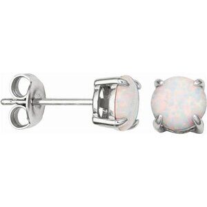 Sterling Silver Opal Stud Earrings Round Solitaire October Birthstone Jewelry
